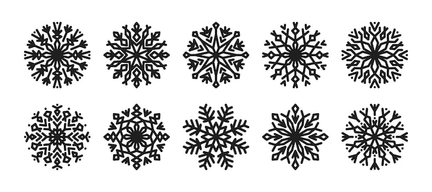 Vector set crystal snowflakes of different geometric shapes. winter decorative elements snow flake ornament