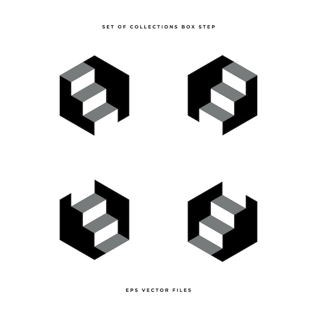 Vector set of cube box hexagon with step stairs logo design inspiration