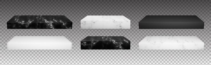 Vector set of cube marble podiums with black and white textures isolated vector platforms for jewelry