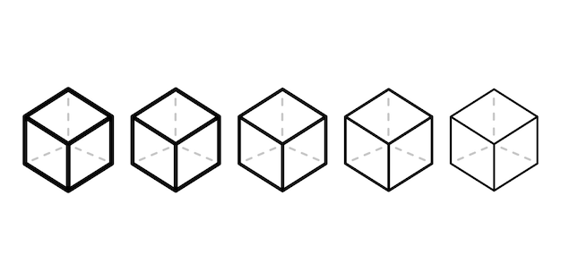 Set of cube vector icons. cube 3d black line icon.