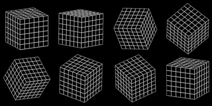 Vector 흑색 배경에 터 일러스트를 가진 큐브 3d 모델 세트
