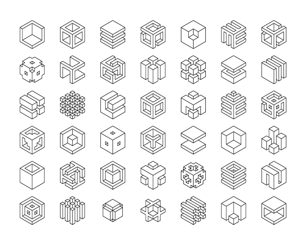 向量组立方体图标。多维数据集标识模板