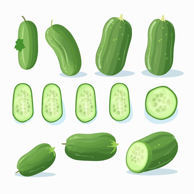 A set of cucumber illustrations in various shades of green for a more nuanced look