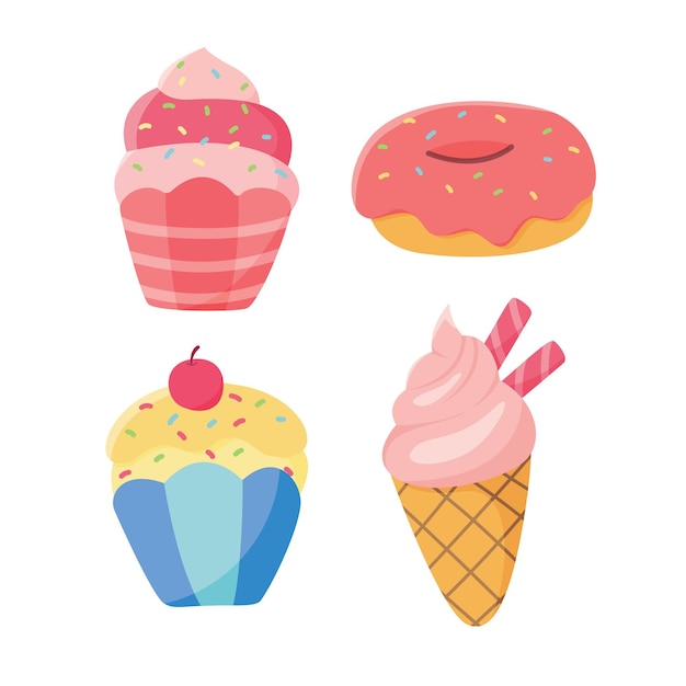 Vector set of cup cake in flat design