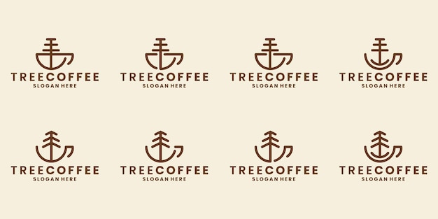 Set of cup coffee with tree concept logo design