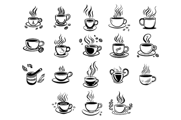 Вектор Набор чашек кофе рисованной иллюстрации