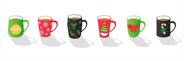 Vector set cup with winter ornament