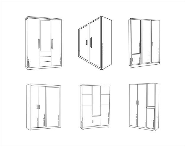 Set of cupboard black and white illustrations