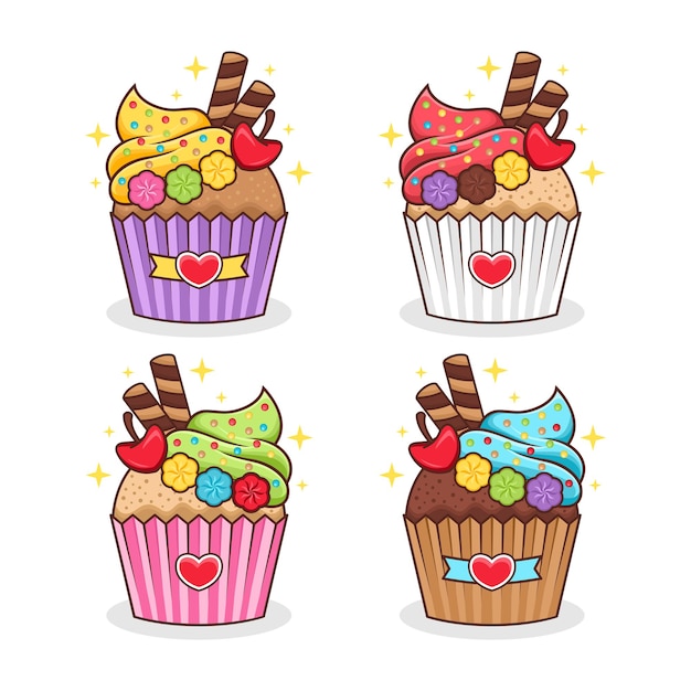 Vector set of cupcake cartoon illustration