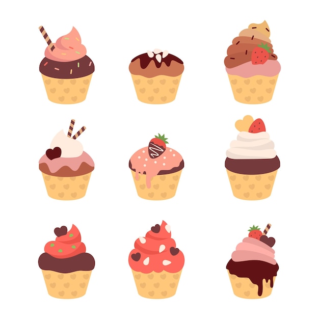 Vector set of cupcake flat design vector