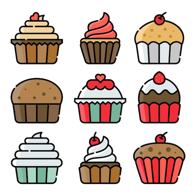 Set of Cupcake line art illustration