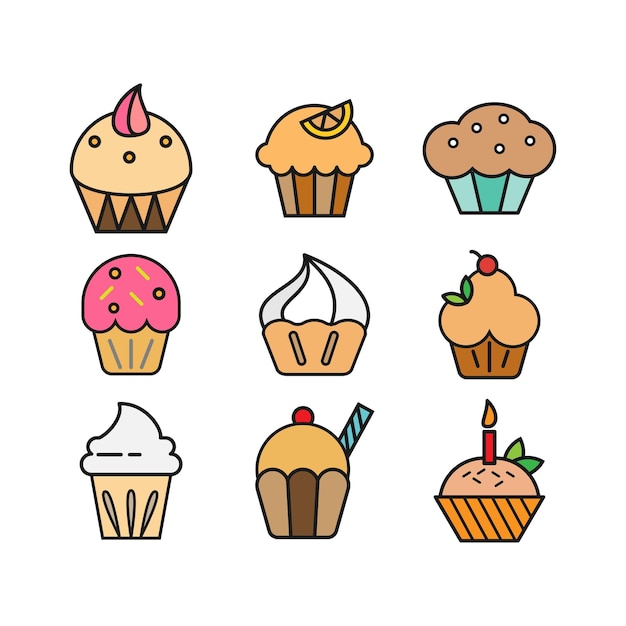 Set di cupcake logo design icona simbolo cartone animato modello vettoriale