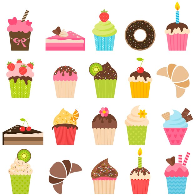 Vector set of cupcakes and pieces of cake