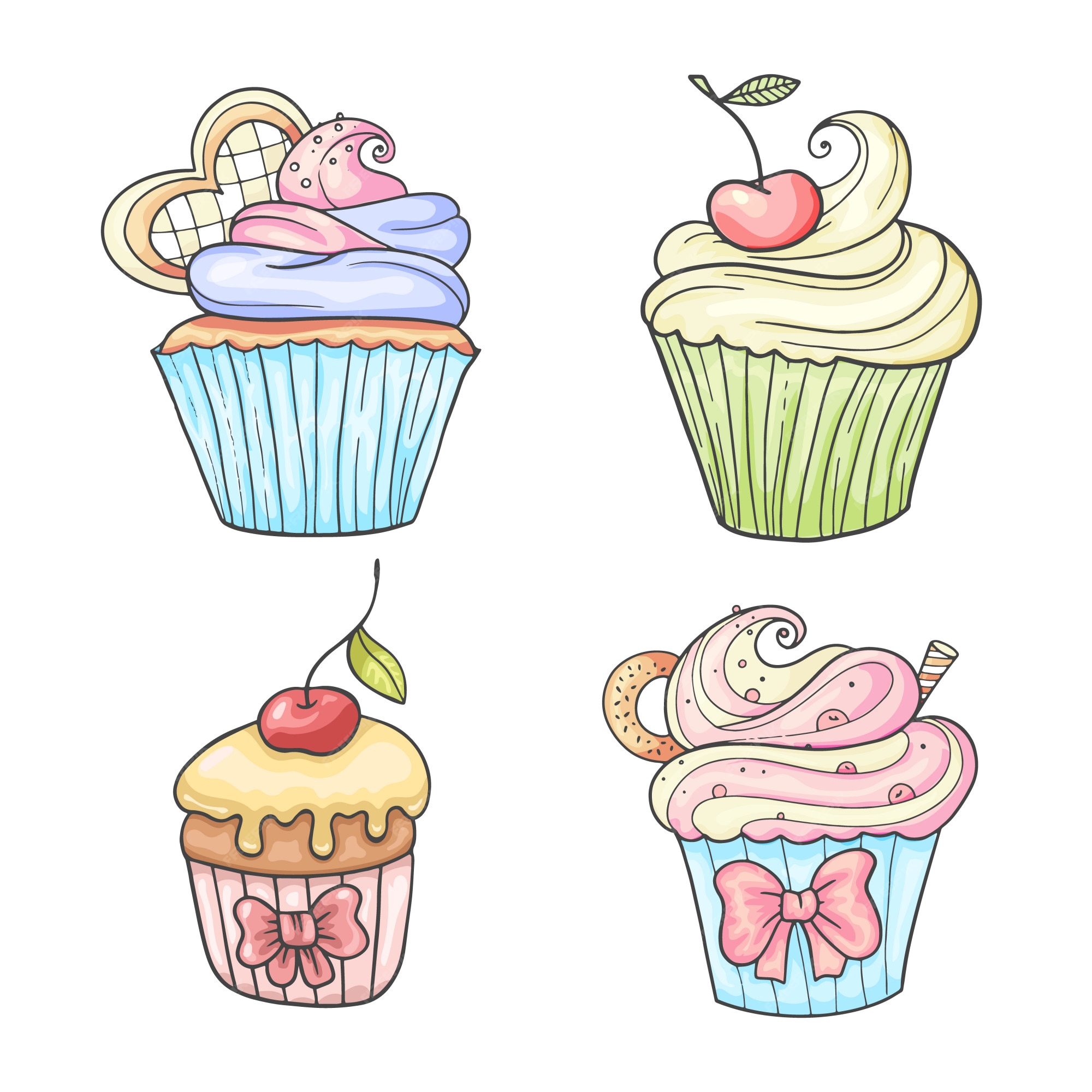 Premium Vector | Set of cupcakes, vintage illustration