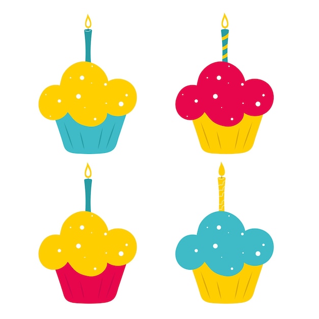 Набор кексов со свечой Дизайн векторной иллюстрации десерта