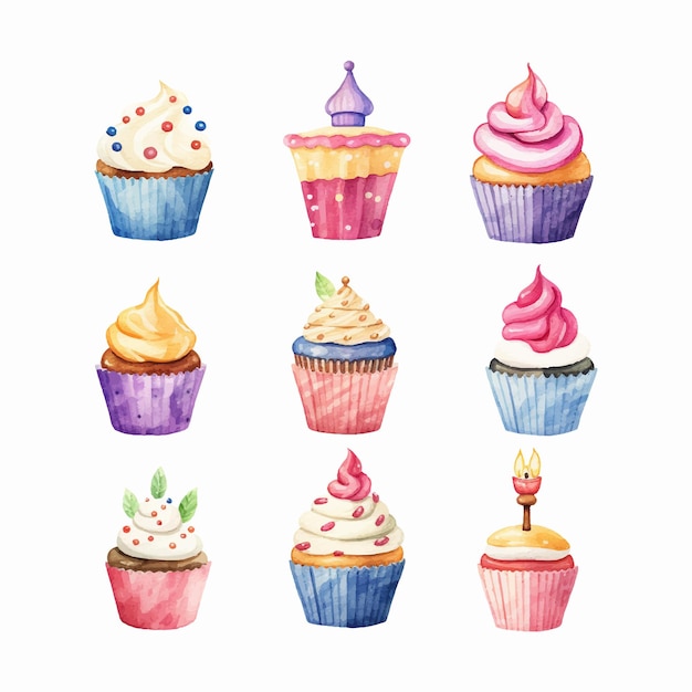 Vector set of cupcakes with candles