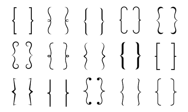 Set of curly braces icons for graphic design isolated on white background Brackets symbolic element