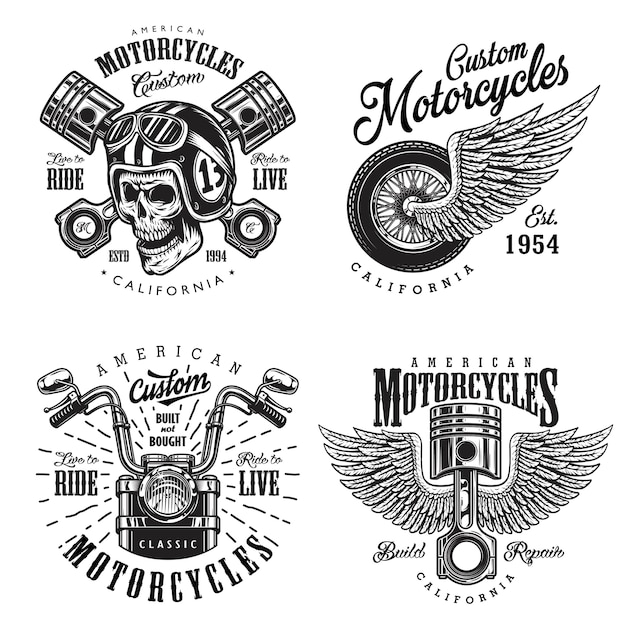 Set of custom motorcycle emblems