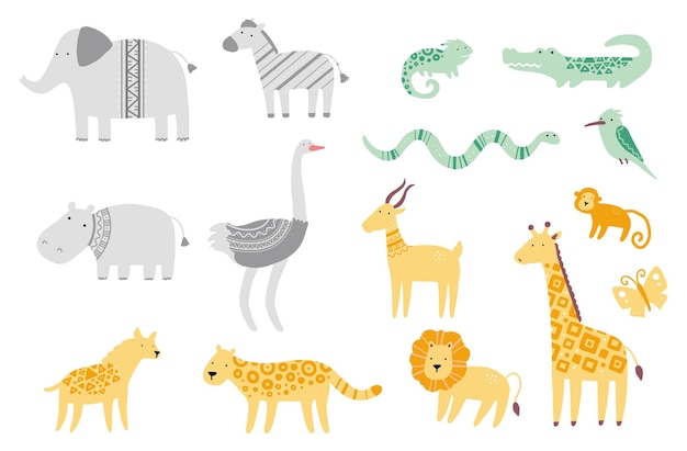 Vector set of cute african zoo animals