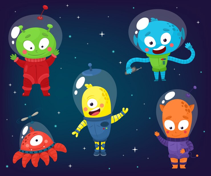 Vector かわいいエイリアンのセットです。漫画のスタイルのイラスト。