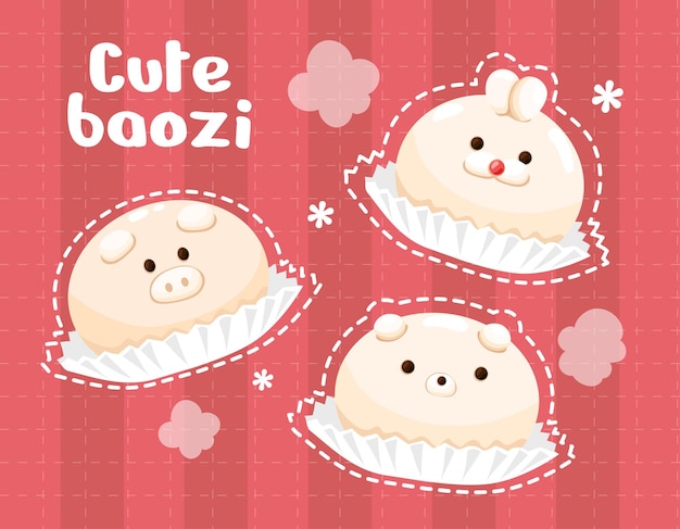 Vector set of cute animal baozi