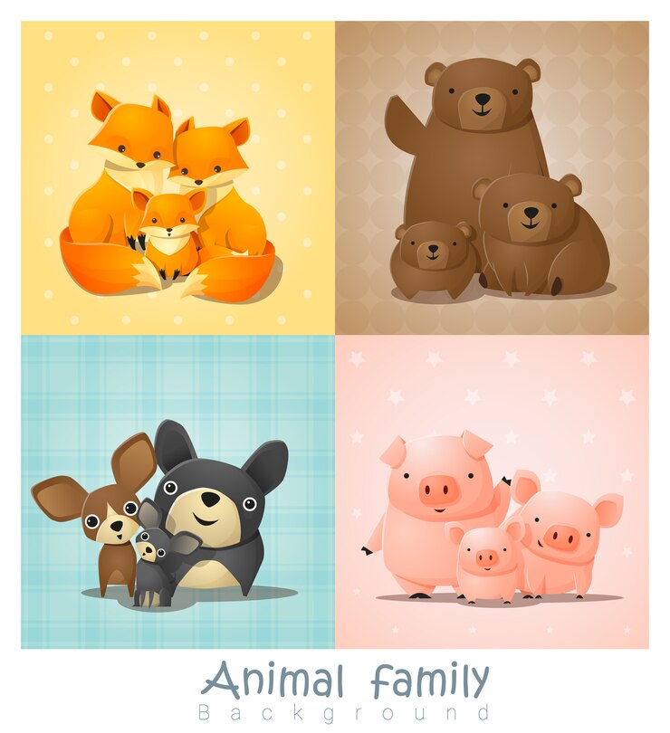 かわいい動物の家族の肖像画のセット