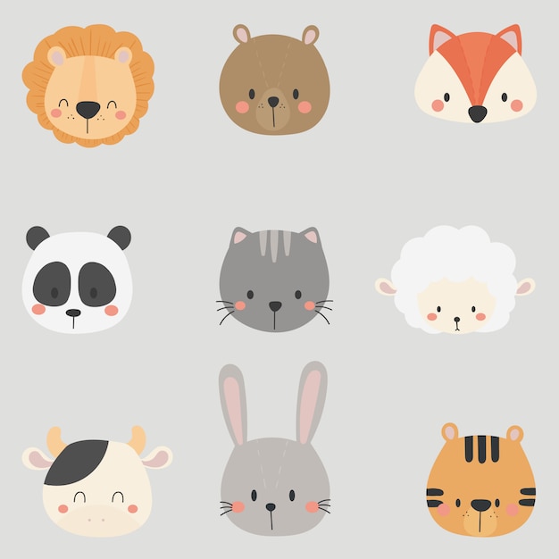 Set of cute animal heads.