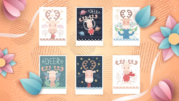 Vector set cute animal  idea for greeting card