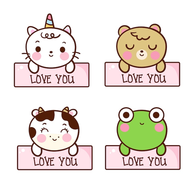 Set of cute animal label sticker