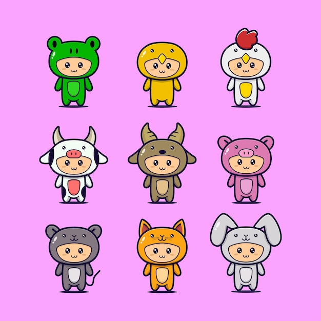 Set of cute animal mascots