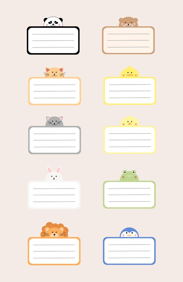Vector a set of cute animal name label