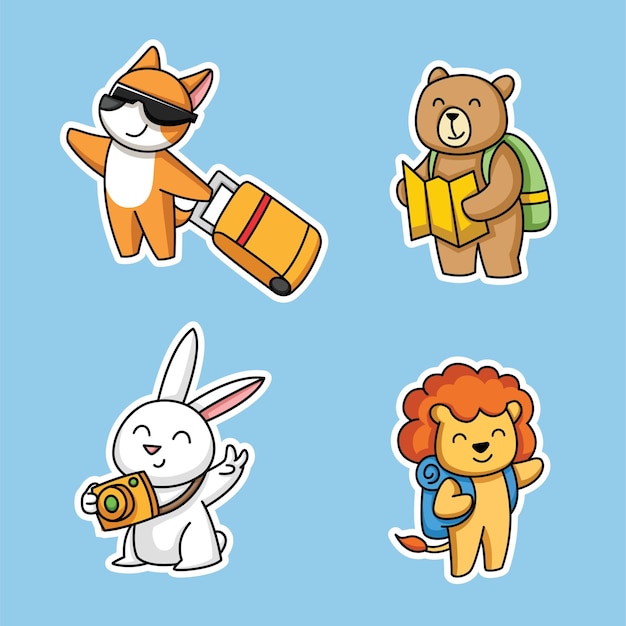 Set of cute animal traveler sticker