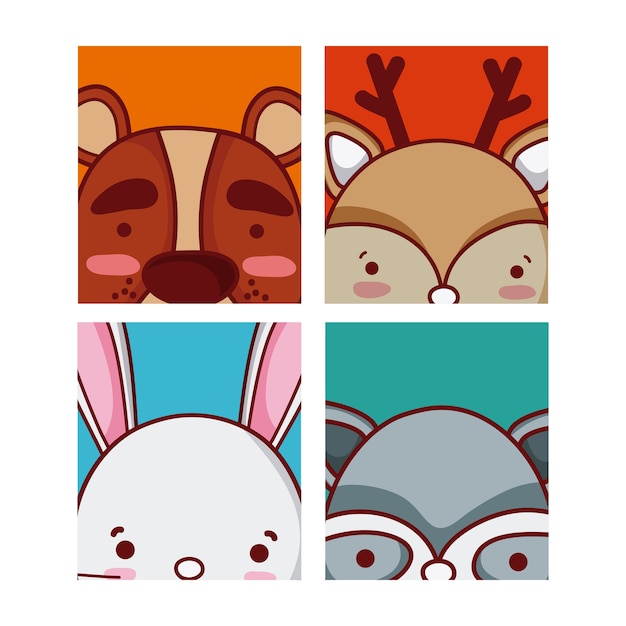 Set of cute animals cartoon collection on square frames 