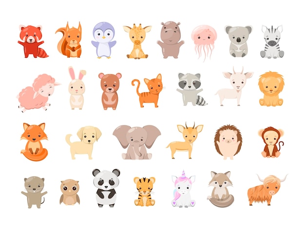 Vector a set of cute animals cartoon design