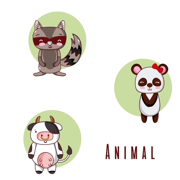 Set of cute animals cartoons collection