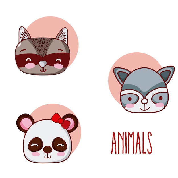 Set of cute animals cartoons collection 