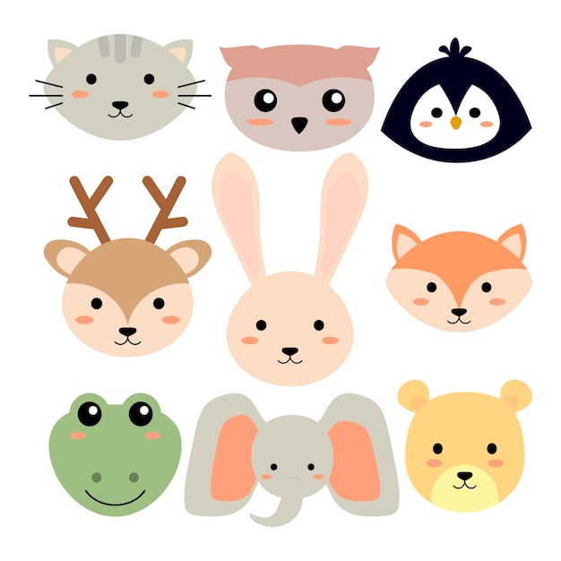 Set of cute animals face Isolatad vector