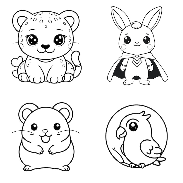 Vector set of cute animals for kids coloring book