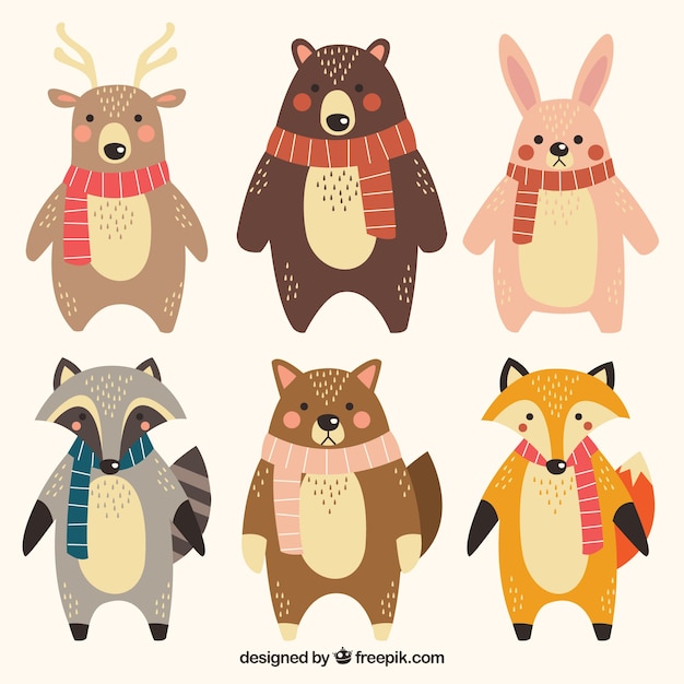 Set of cute animals with scarf