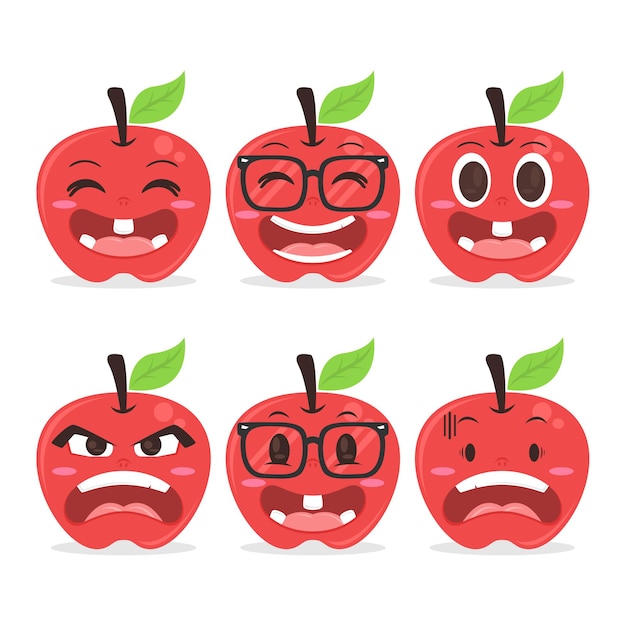 Vettore set di cute apple personaggio dei cartoni animati