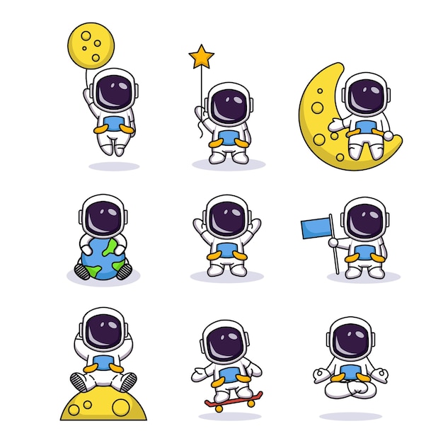 Set di carino astronauta con adorabile posa