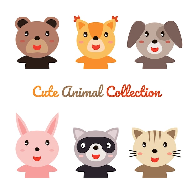 Set cute autumn animals flat design Premium vector