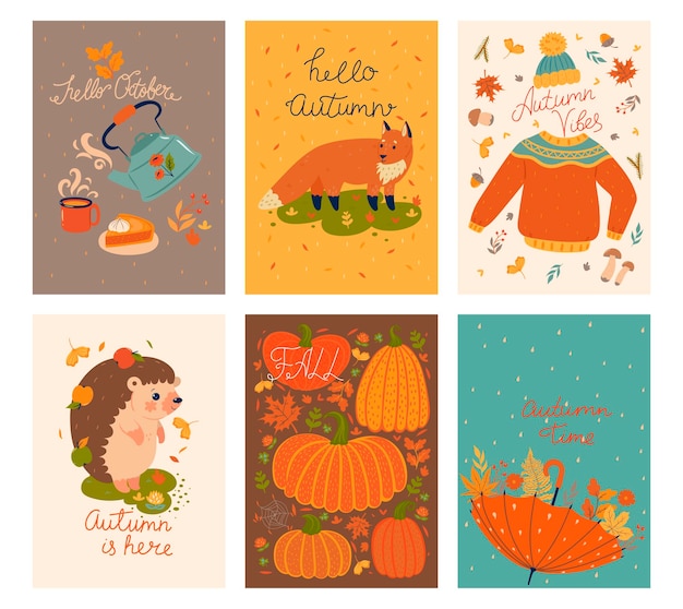 Set of cute autumn cards.