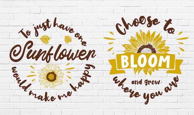 Vector set of cute and awesome sunflower quote & motivation design