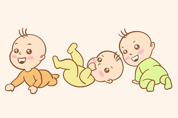 Vector set cute baby babies boy cartoon flat collection illustration