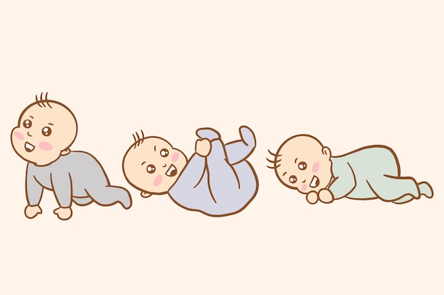 Set Cute Baby Babies Boy Cartoon Flat collection illustration