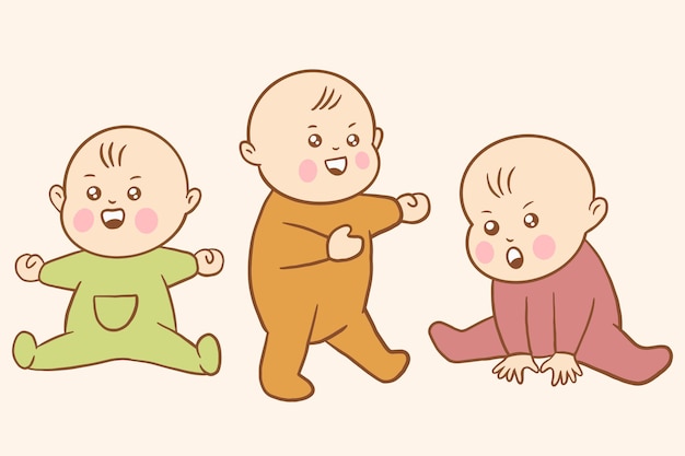 Vector set cute baby babies boy cartoon flat collection illustration