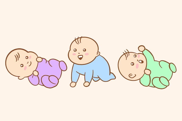 Vector set cute baby babies boy cartoon flat collection illustration