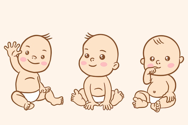 Set cute baby babies boy cartoon flat collection illustration
