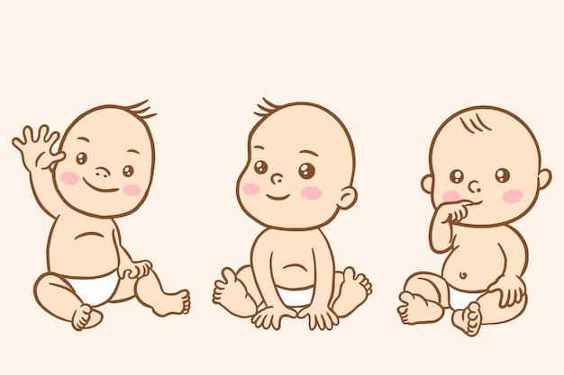 set cute baby babies boy cartoon flat collection illustration